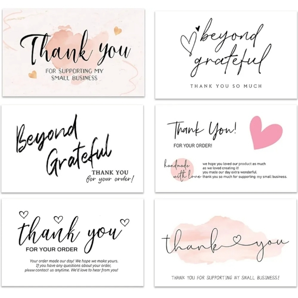 300PCS Thank You For Supporting My Business White Cards, 6 Styles- 2"x3.5"